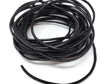 Black Leather Cord - 2mm diameter - round unfinished lace - 1m 2m 5m