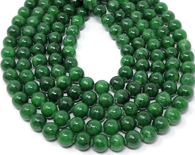 Green Mountain Jade 8mm Round Bead - 50 beads - Full Strand - Mashan jade - green candy jade - dark green marble