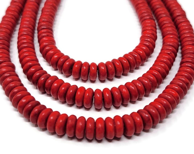 Red Disc or Heishi Bead - 8mm by 3mm - around 120 beads - Whole Strand - scarlet cherry crimson spacer