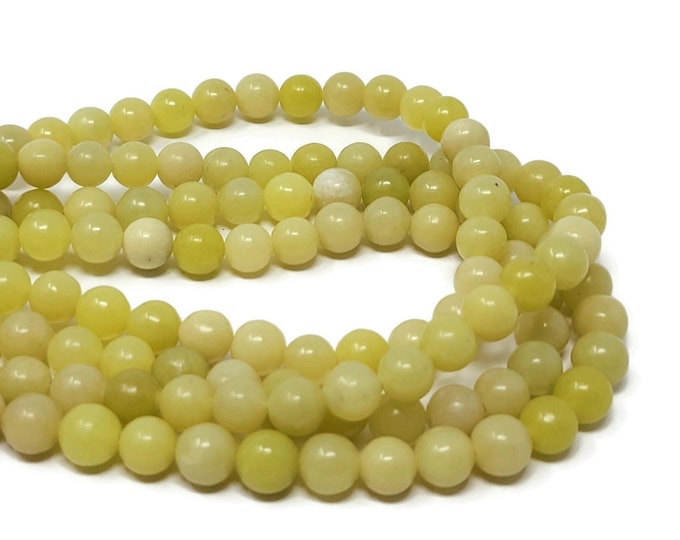 Lemon Jade 8mm Round Bead - 45 beads - Whole Strand - yellow green opaque stone