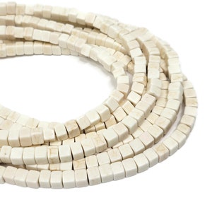 Bone White Cube Bead - around 93 beads - beige synthetic turquoise square beads - whole strand