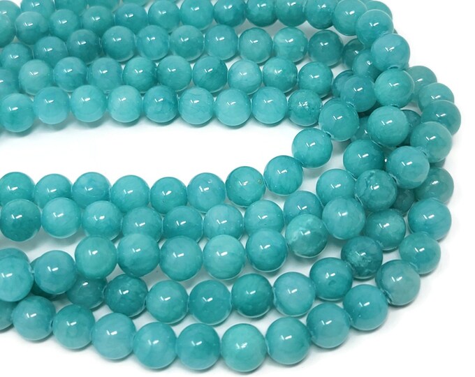 Turquoise Mountain Jade 8mm Round Bead - 48 beads - Whole Strand - aqua dyed opaque marble