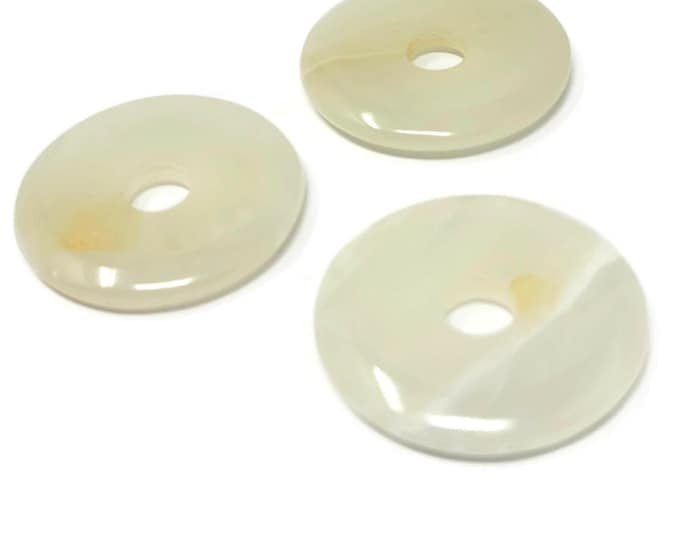 Large Italian Onyx Donut Bead - 40mm by 6mm - 8.5mm Hole - circle disc pi stone - Pale Translucent Stone - Calcite Focal Bead