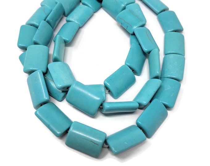 Blue Turquoise Pillow Bead - 18mm by 13mm by 5mm - 21 beads - Whole Strand - sky blue synthetic turquoise rectangle