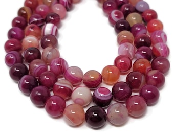 Red Banded Agate Beads: 10mm Round Striped Strand