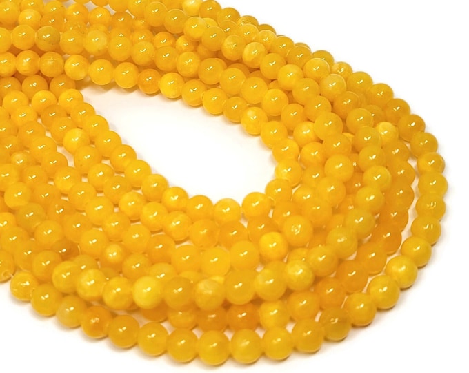 Apricot Yellow Mountain Jade - 6mm Round Bead - 63 beads - Whole Strand - Mashan - mustard gold marigold dandelion dyed marble