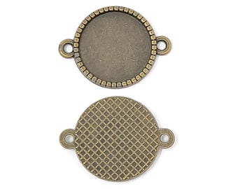 Connector Bezel with 16mm Tray - two loop antique bronze cabochon setting - bracelet finding