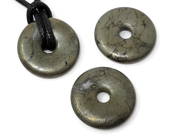Pyrite Donut Focal Bead - 25x5mm with 5mm Hole - iron pyrite - golden bronze color pi stone pendant