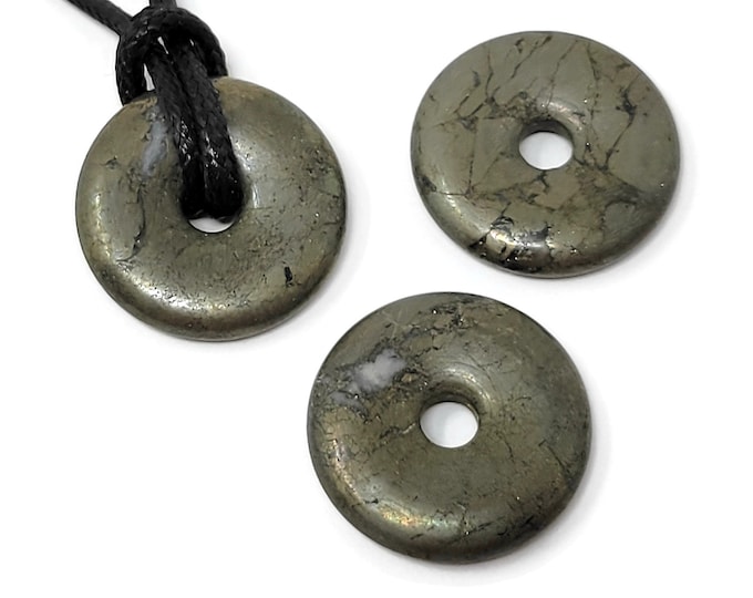 Pyrite Donut Focal Bead - 25mm by 5mm with 5mm Hole - iron pyrite - ring disc disk - golden bronze color pi stone pendant