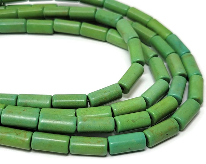 Avocado Green Tube Beads - 13mm by 6mm - 30 beads - Whole Strand - lime green apple synthetic turquoise cylinder bead