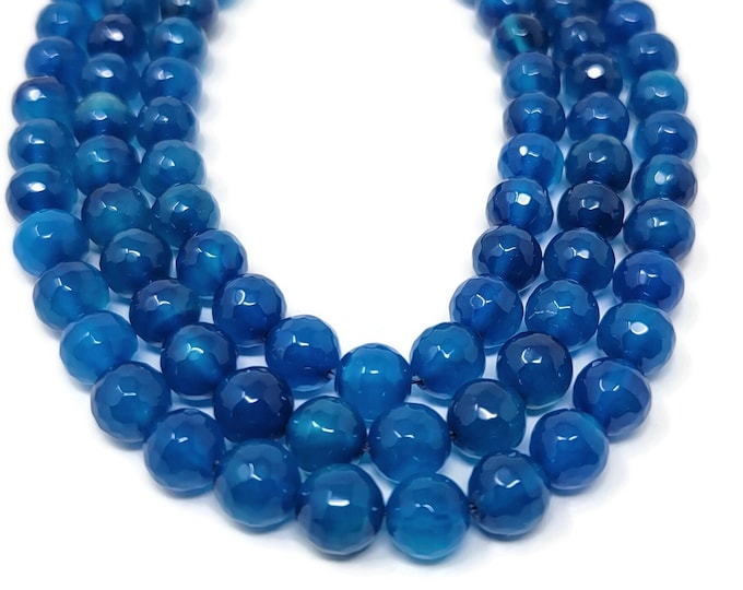 Blue Faceted Agate 8mm Round Bead - 48 beads - Whole Strand - shades of blue stone - translucent