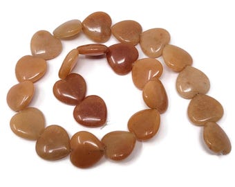 Red Aventurine Heart Bead - 18mm - 23 beads - whole strand - peach aventurine hearts