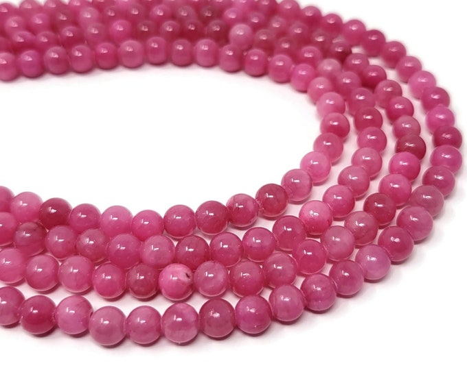 Pink Mountain Jade 6mm Round Bead - Whole Strand - 64 beads - shades of pink dyed marble -  Rose Mashan jade