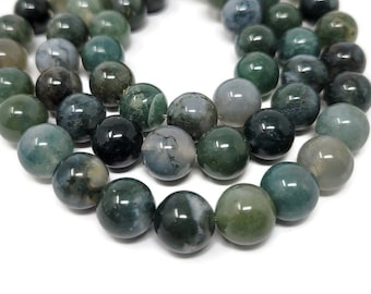 Green Moss Agate 12mm Round Bead - 32 beads - whole strand - shades of green stone