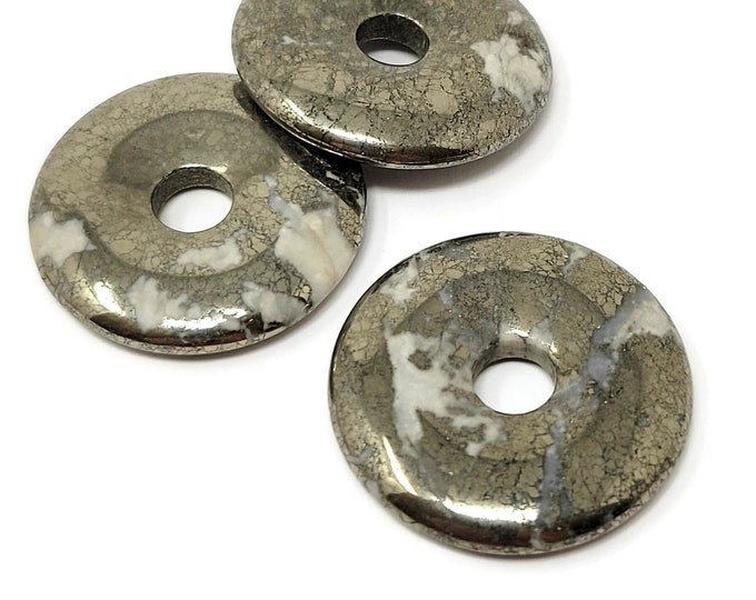 Pyrite Donut or Ring Focal Bead - 30mm by 5mm with 6.5mm Hole - Circle - iron pyrite - disc - disk - golden bronze color pi stone - pendant