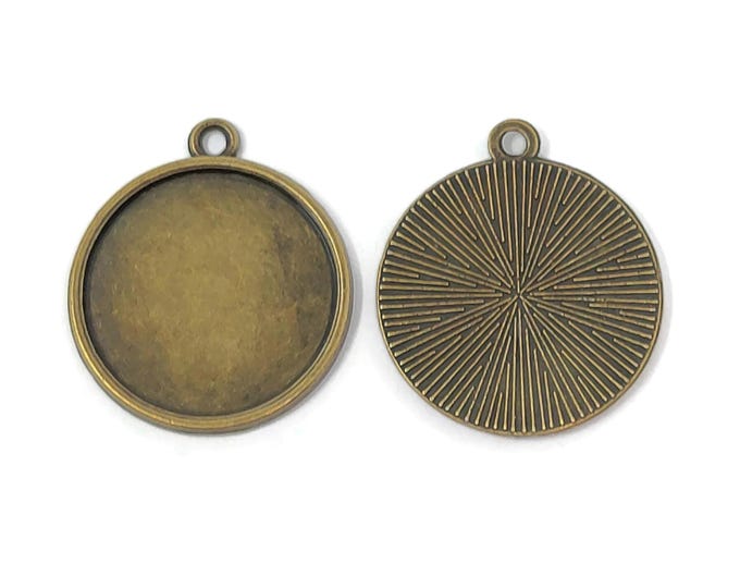 Antique Bronze Cabochon Setting with 20mm tray - blank starburst back pendant bezel cup