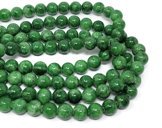 Green Mountain Jade 10mm Round Bead - 39 beads - Whole Strand - Mashan jade - grass green candy jade - green marble