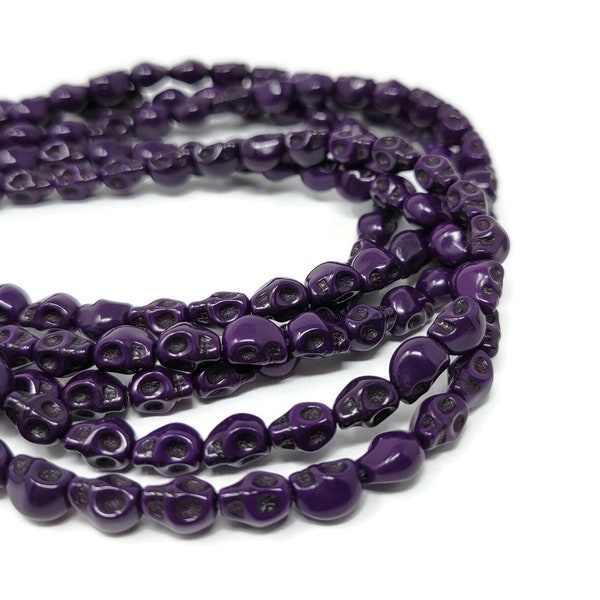 Tiny Purple Skull Bead - 8mm by 7mm by 6mm - 48 beads - Whole Strand - Grape Synthetic Turquoise Skulls