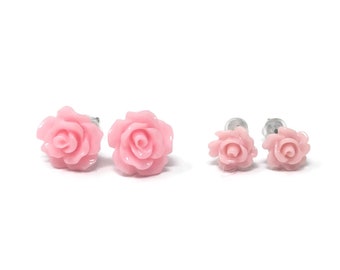Pink Rose Post Earrings ~ small & tiny size ~ 7mm 10mm or both ~ Petite Flower Blossom Stud Earring ~ petite simple carnation bloom