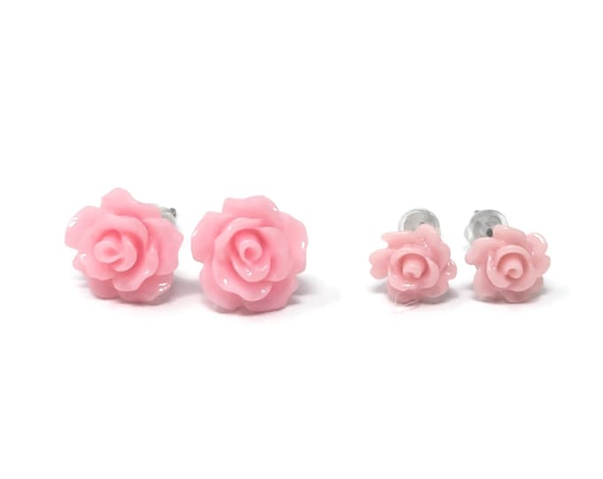 Pink Rose Post Earrings ~ small & tiny size ~ 7mm 10mm or both ~ Petite Flower Blossom Stud Earring ~ petite simple carnation bloom