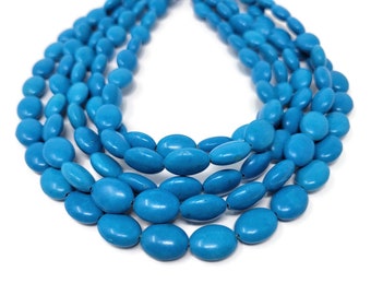 Cyan Blue Oval Bead - 14mm by 10mm by 6mm - 28 beads - whole strand -synthetic turquoise puffed oval