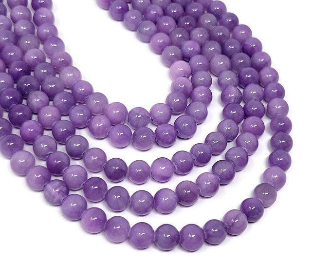 Purple Lilac Mountain Jade 8mm Round Bead - 49 beads - violet stone - lavender marble - whole strand