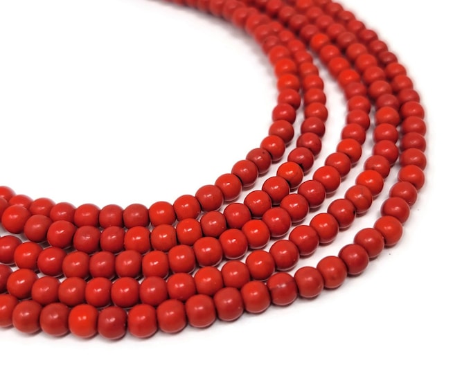 Red 4mm Round Bead - Whole Strand - around 106 beads - red synthetic turquoise