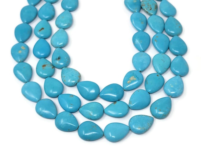 Blue Turquoise Teardrop Bead - 20mm by 15mm by 7mm - Whole Strand - 21 beads