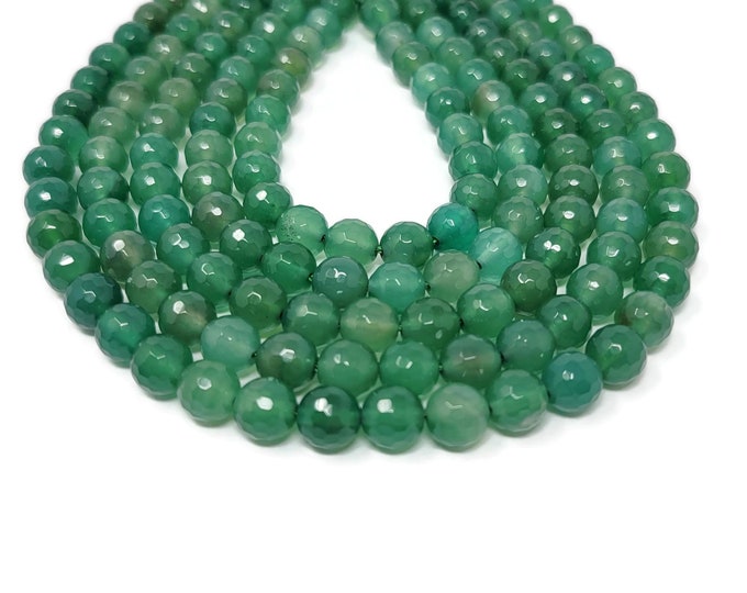 Emerald Green Agate 8mm Faceted Round Bead - Whole Strand - 47 beads - translucent green stone