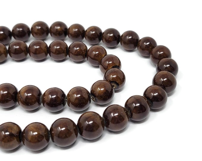Bronze Brown Mountain Jade 12mm Round Bead - 33 beads - Whole Stand - imitation tiger's eye dyed marble - Root Beer Mashan Jade