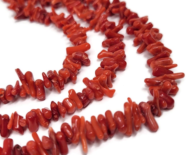 Red Coral Cupolini -  Branch Coral - Small Stick or Branch - Whole Strand - red spike
