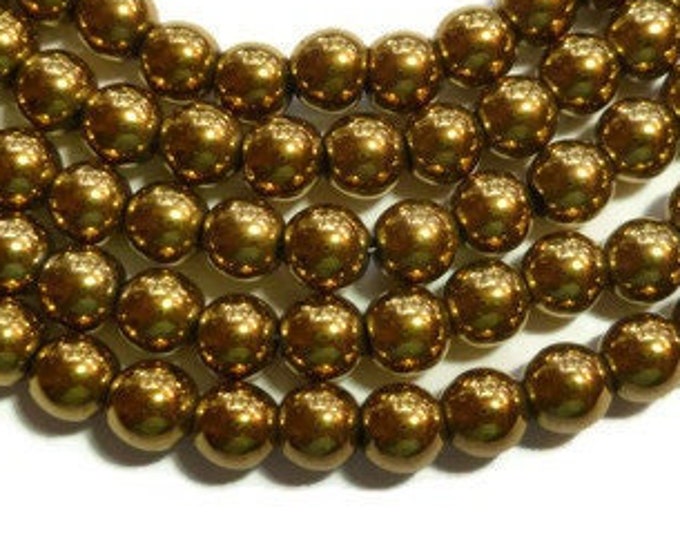 Gold Hematite 6mm Round Bead - Non Magnetic - Whole Strand - 72 beads - Golden Metallic Yellow hematine