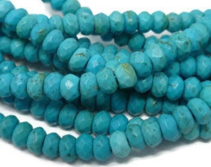Blue Turquoise Howlite Small Faceted Rondelle or Abacus Bead - 4.5mm by 2.5mm - 126 beads - whole strand - aqua blue saucer spacer