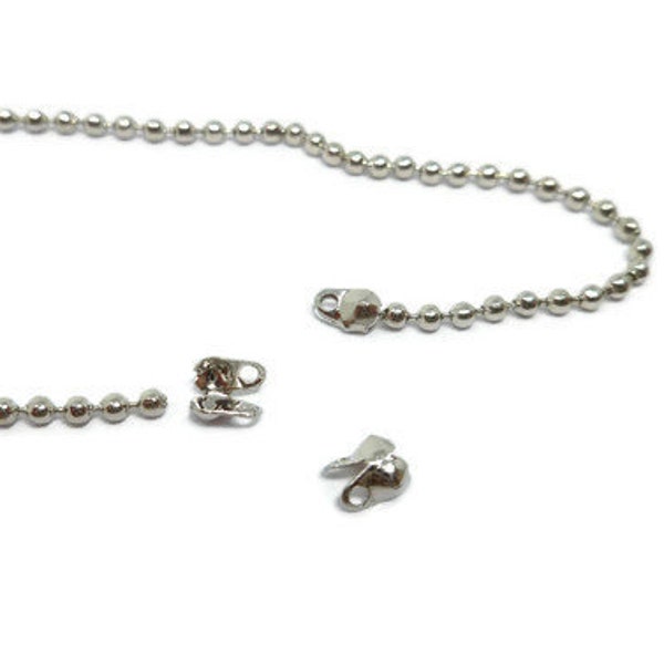 Tiny Silver Knot Cover - Clamshell Ball Chain End - for 1.5mm chain - 1.5mm inner diameter - Bead Tips - Small Cord Ends Side Clamp Calottes