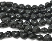 Black Howlite Skull Bead - Tiny Skulls - 8mm x 7mm x 6mm - 50 beads - Full Strand - Synthetic Turquoise - Halloween Dia de los Muertos Small