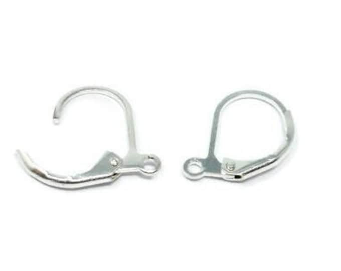 Silver Lever Back Ear Wires - 15mm by 10mm - 10 20 50 100 pcs - Earring Finding Bulk - leverback earwires - silver plated brass
