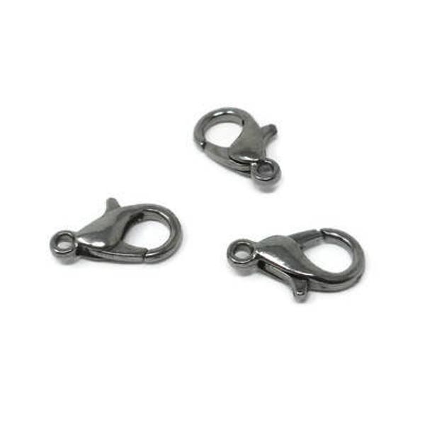 Gunmetal Lobster Claw Clasp - 12mm by 6mm - - 10 20 50 100 250 pieces - Spring Clasps - tarnished silver color necklace or bracelet clasp