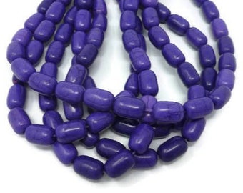 Purple Grape Barrel Bead - 12mm by 8mm - whole strand - 33 beads - synthetic turquoise oval or rice - eggplant violet