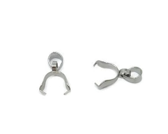 Silver Pinch Bail - Stainless Steel Ice Pick Bails - 14x3mm - pendant bails - 5 10 pieces - pendant finding