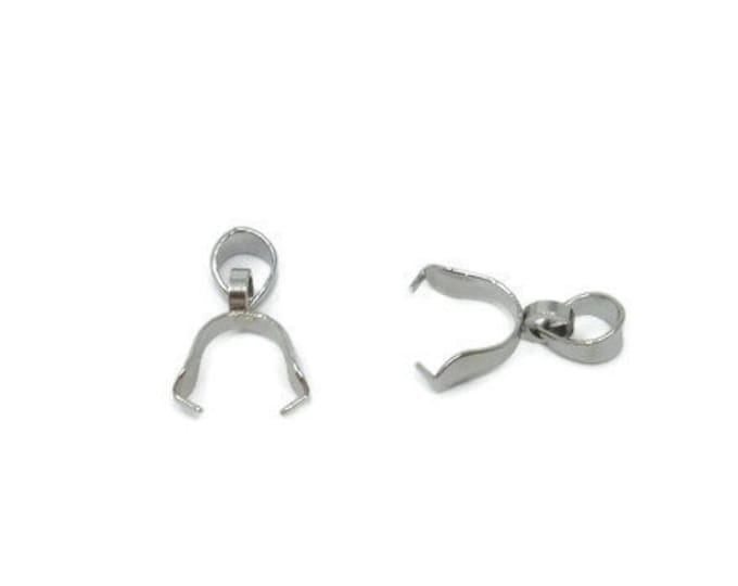 Silver Pinch Bail - Stainless Steel Ice Pick Bails - 14mm by 3mm - drilled pendant bails - 5 10 pieces - pendant finding