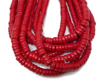 Red Heishi Spacer Disc Bead - 8mm by 3mm - around 118 beads - Whole Strand - Scarlet Cherry Crimson rondelle