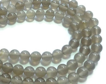 Gray Agate 8mm Round Bead - whole strand - 46 beads - taupe neutral transparent stone