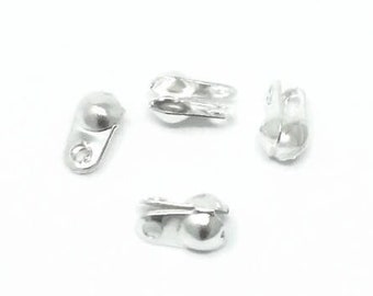 Silver Clamshell Ball Chain End - 2.4mm inner diameter - Bead Tips - Cord Ends - Calottes - Knot Cover  50 100 250  pieces - iron side clamp