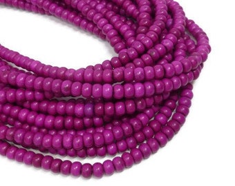 Red Violet Howlite Rondelle Abacus or Saucer Bead - 6mm by 4mm - around 93 beads - Whole Strand - Purple Grape Synthetic Turquoise