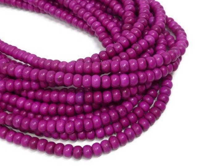 Red Violet Howlite Rondelle Abacus or Saucer Bead - 6mm by 4mm - around 93 beads - Full Strand - Purple Grape Synthetic Turquoise