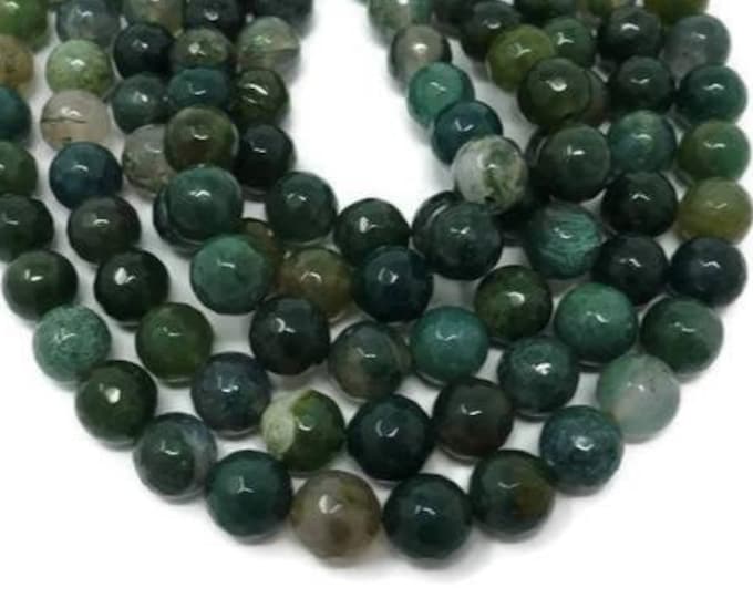 Green Moss Agate 10mm Faceted Round Bead - 37 beads - Whole Strand - shades of green stone - natural earthy - olive forest