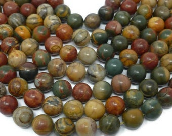 Picasso Jasper 10.5mm Round Bead - Red Creek Jasper - Whole Strand - 38 beads - mixed color natural stone - autumn - rainbow