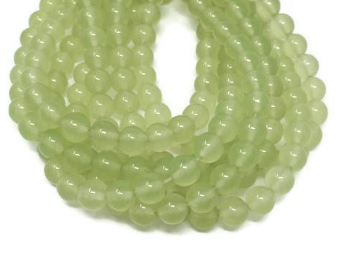 Green Malaysia Jade or Quartz 8mm Round Bead - Pale Lime Translucent Stone - 49 beads - Whole Strand - Light Green Limeade - yellow-green