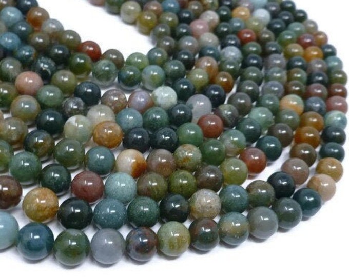 Indian Agate 8mm Round Bead - Whole Strand - 46 beads - colorful fancy jasper - mixed color variety green teal burgundy stone