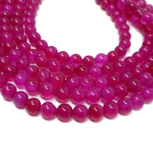 Fuchsia Jade 6mm Round Bead - Hot Pink Magenta - Whole Strand - about 61 beads - red violet translucent stone